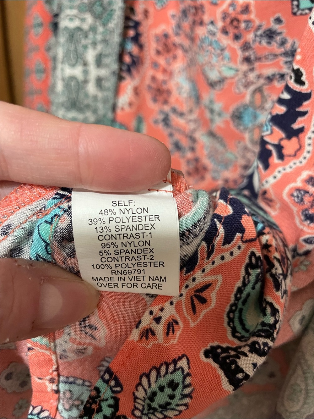Unique Orange Paisley Top with Navy Printed Faux Cardigan - Picture 6 of 7